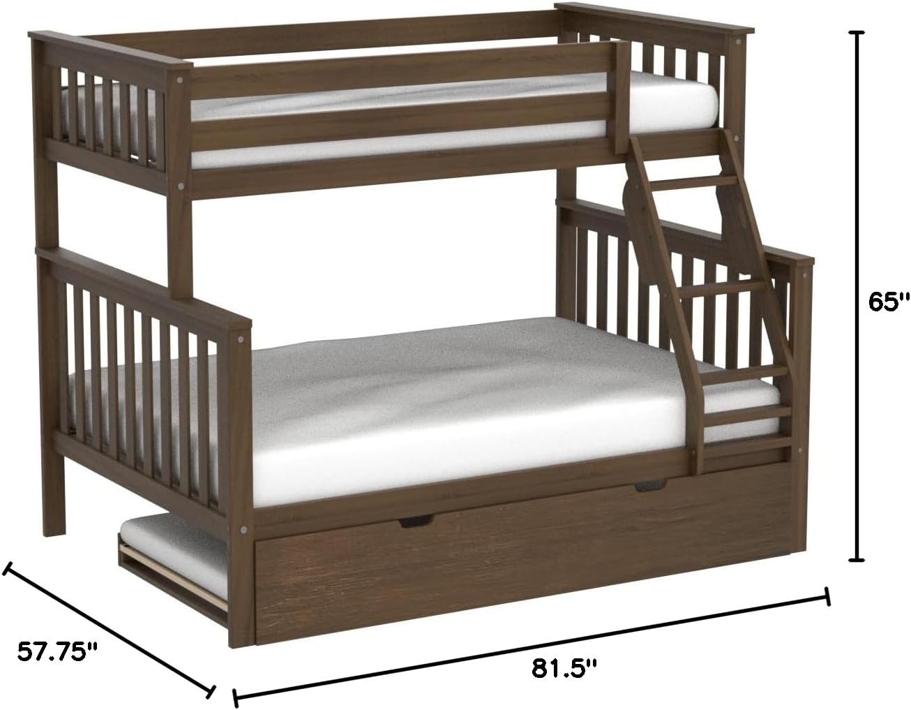 Max & Lily Bunk Bed, Twin-Over-Full Bed Frame for Kids with Trundle, Walnut