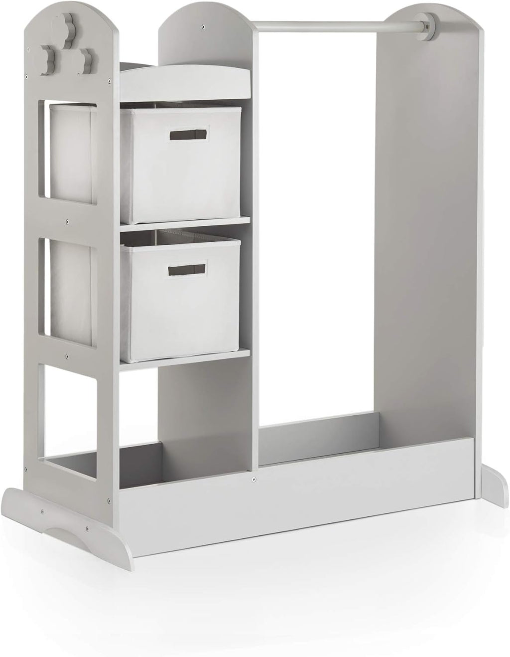 Guidecraft See and Store Dress-up Center – Gray: Kids Dramatic Play Storage Armoire with Mirror, Rack, Shelves & Bottom Tray - Toddlers Costume & Toy Organizer Furniture