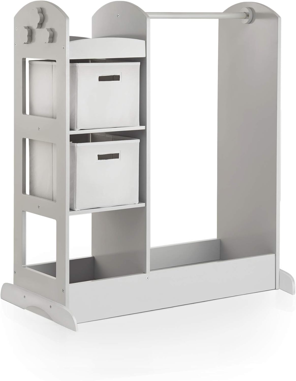 Guidecraft See and Store Dress-up Center – Gray: Kids Dramatic Play Storage Armoire with Mirror, Rack, Shelves & Bottom Tray - Toddlers Costume & Toy Organizer Furniture