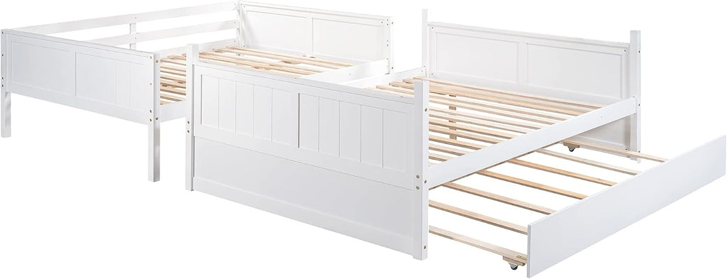 SOFTSEA Solid Wood Bunk Bed Full Over Full, Convertible to 2 Beds, Modern Bunk Bed with Headboard and Footboard, White