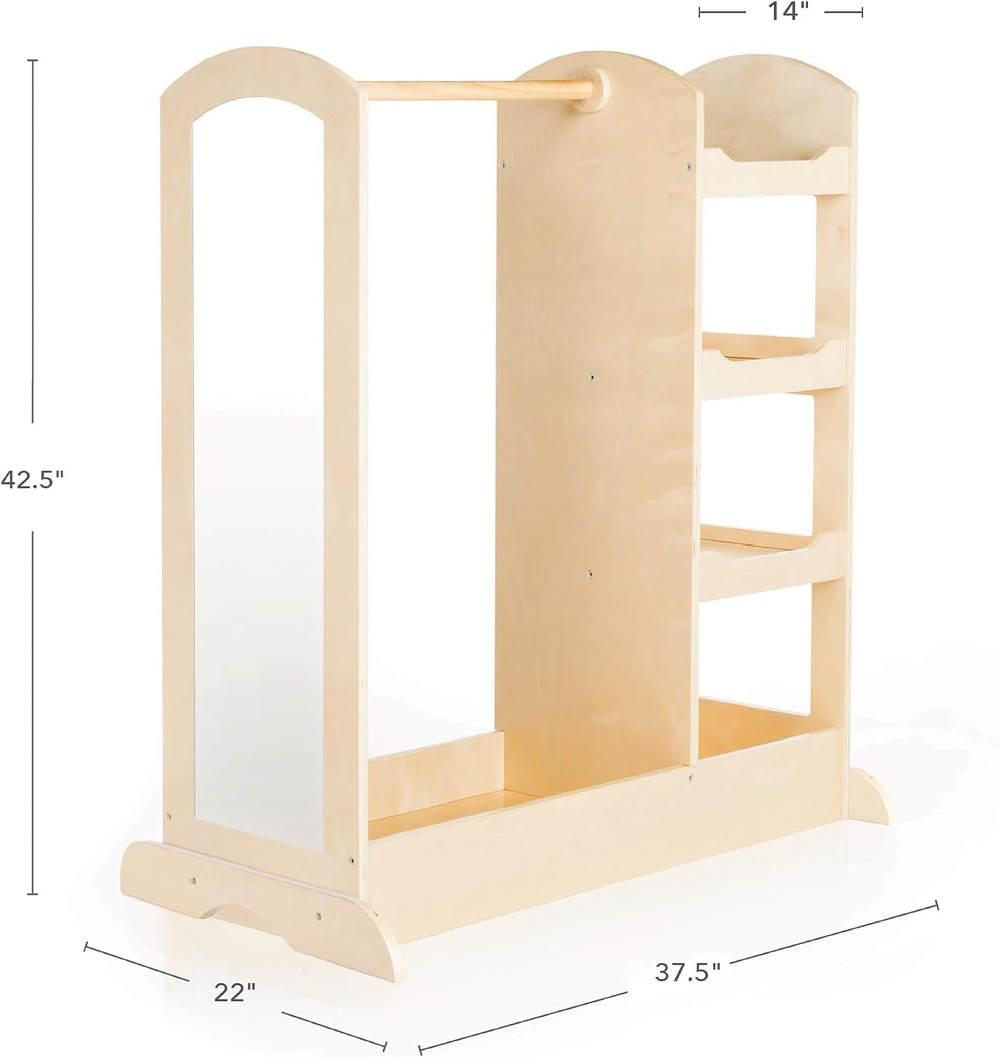 Guidecraft See and Store Dress-up Center – Natural: Armoire for Kids with Mirror & Shelves, Clothes Rack and Shoe Storage Dresser with Bottom Tray - Toddlers Room Furniture