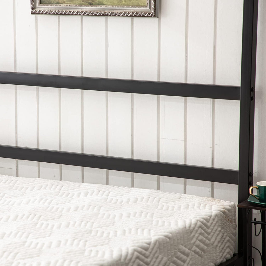 Bonnlo Black Canopy Bed Frame Full with Headboard, 10 Inch Metal Platform Bed Full with 4 Posters, No Box Spring Needed