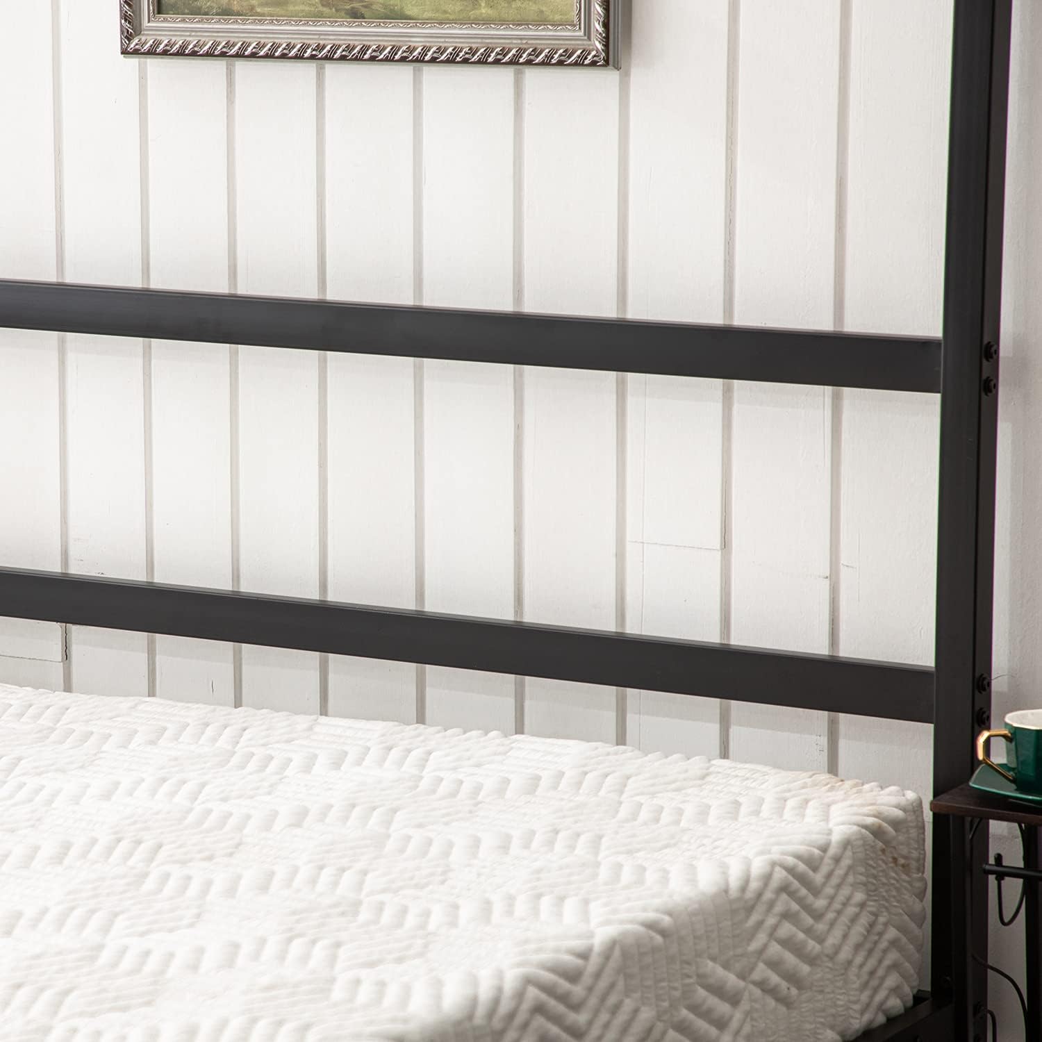 Bonnlo Black Canopy Bed Frame Full with Headboard, 10 Inch Metal Platform Bed Full with 4 Posters, No Box Spring Needed