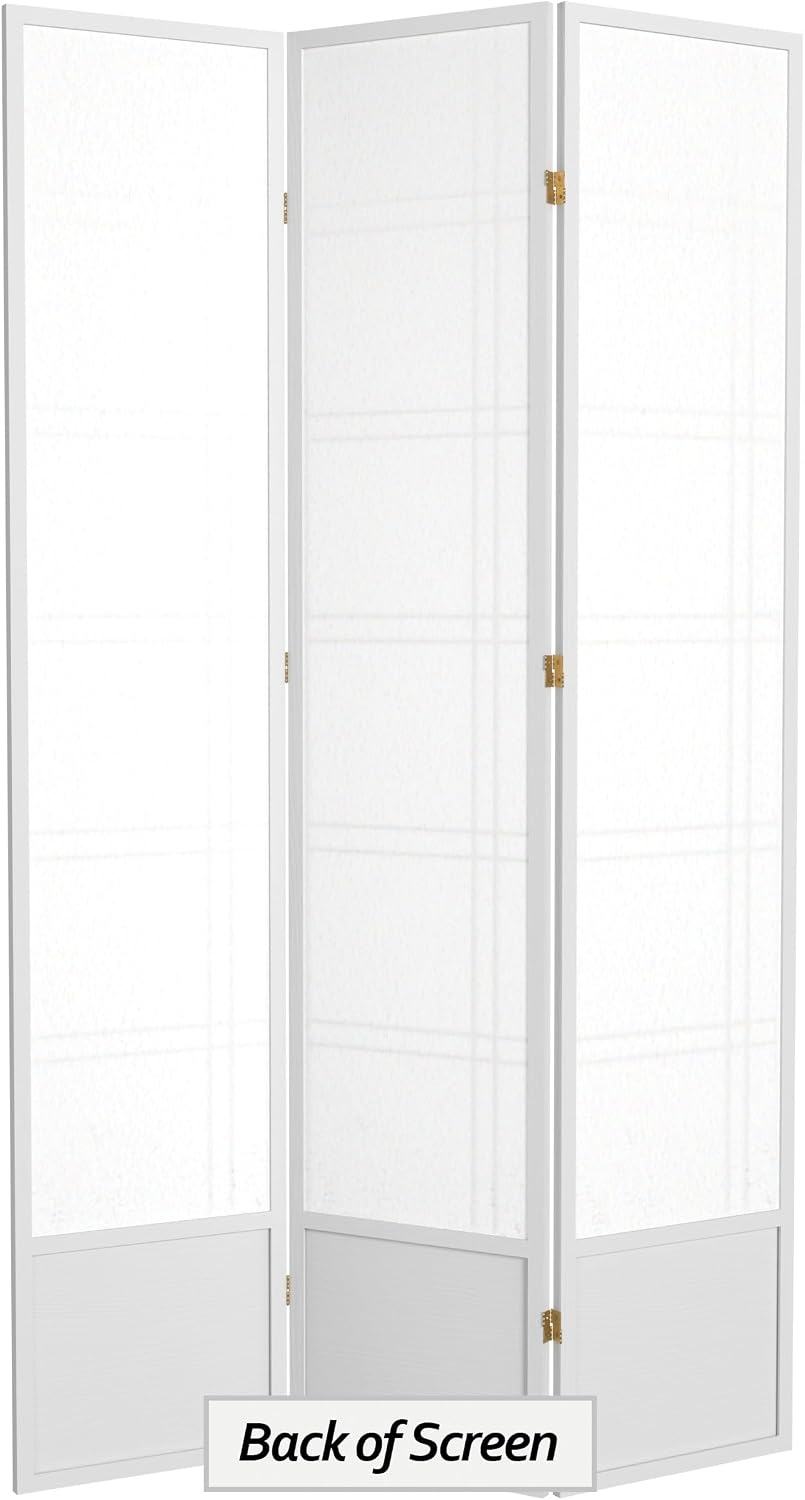 Red Lantern 7 ft. Tall Double Cross Shoji Screen - White - 3 Panels