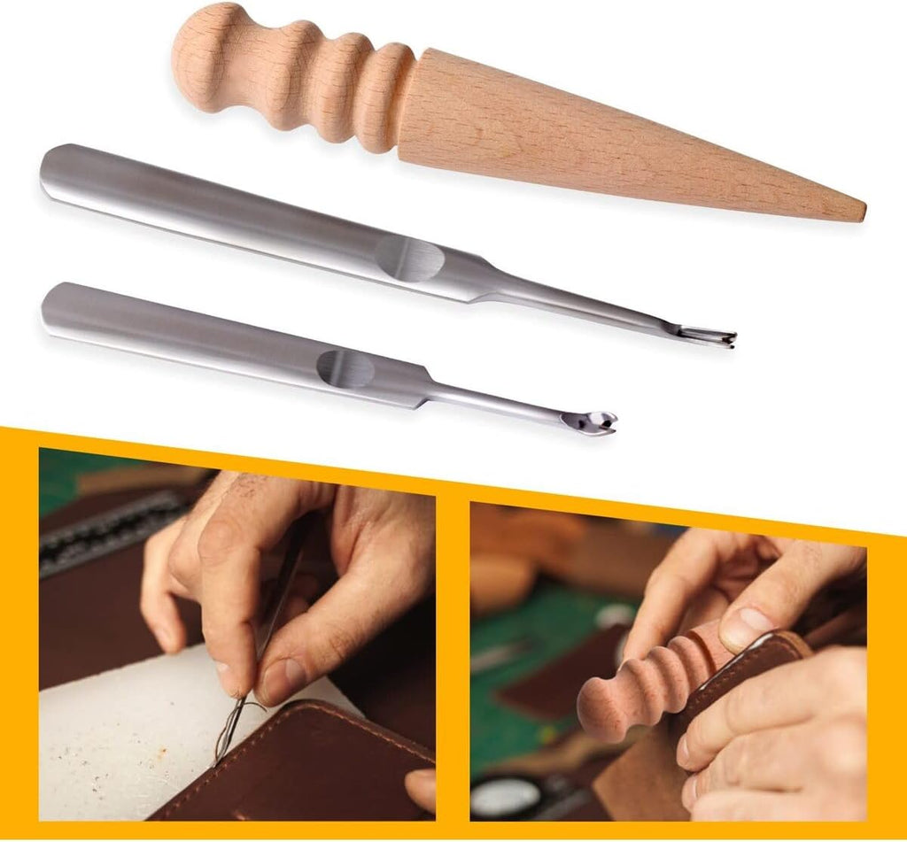 18-Piece Leather Craft Starter Kit with Hand Tools - DIY Leatherworking Hobby Set for Beginners