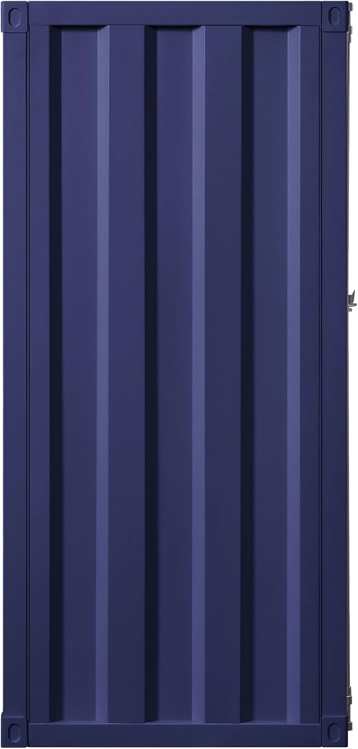 Benjara Dua Recessed Panel Pattern 3 PC Full Bedroom Set - Blue Metal