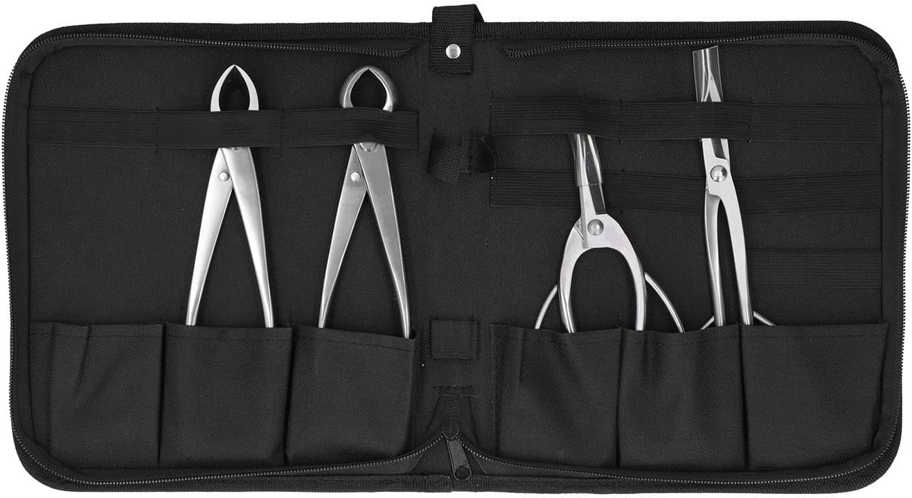 4 Piece Bonsai Tool Set, Stainless Steel Knob Shears, Trunk Splitter, Concave Shears, Gardening Tool Set, First Choice for Bonsai Enthusiasts (Nylon Protective Bag)