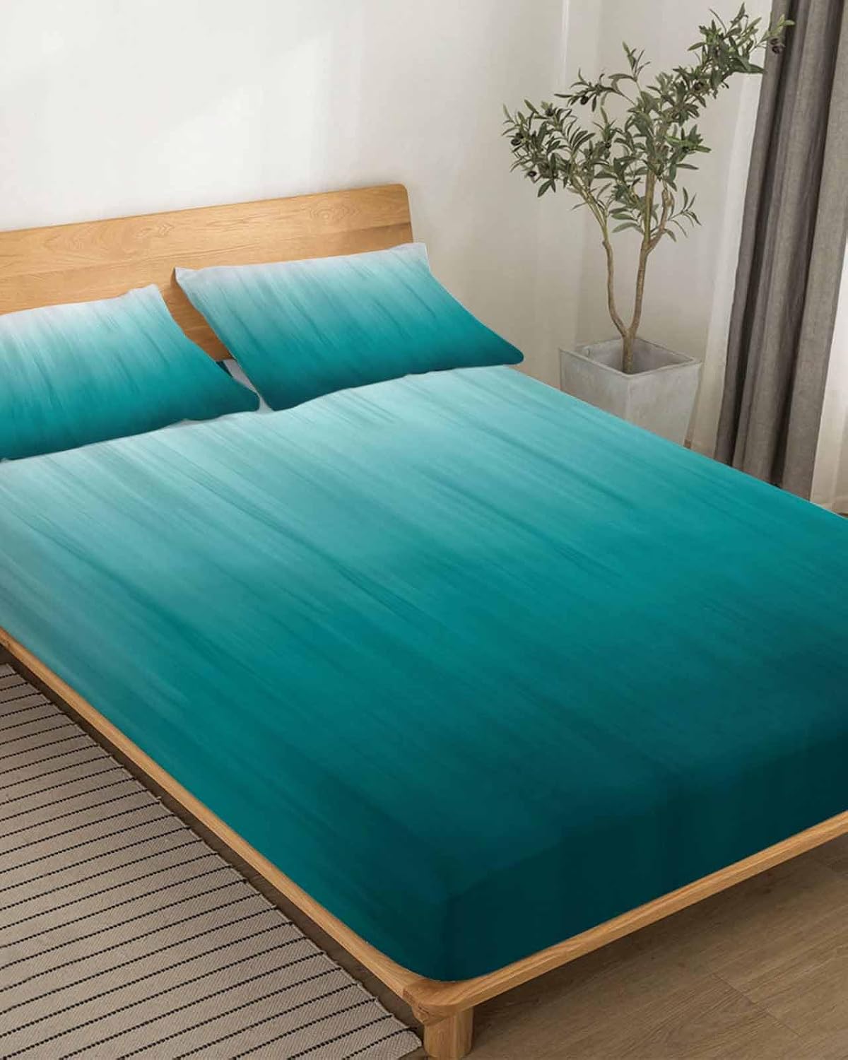 Teal Ombre Cal King Sheet Set 4 Piece Bedding - Contemporary Gradient Abstract Art Breathable Comfy Cooling Bed Sheets & Pillowcase Sets, Hotel Luxury Flat Sheets Deep Pockets Fitted Sheet