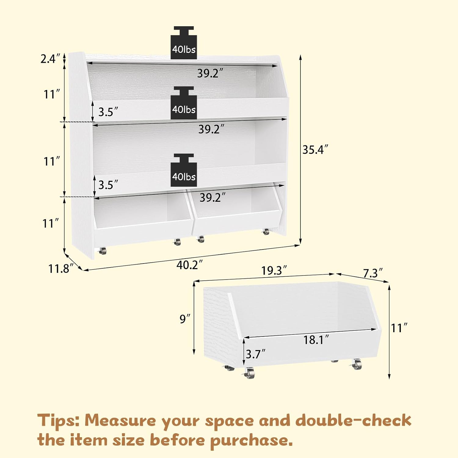 COZPAW Toy Storage Organizer, 3 Tier Montessori Shelf with Movable Bins (White)