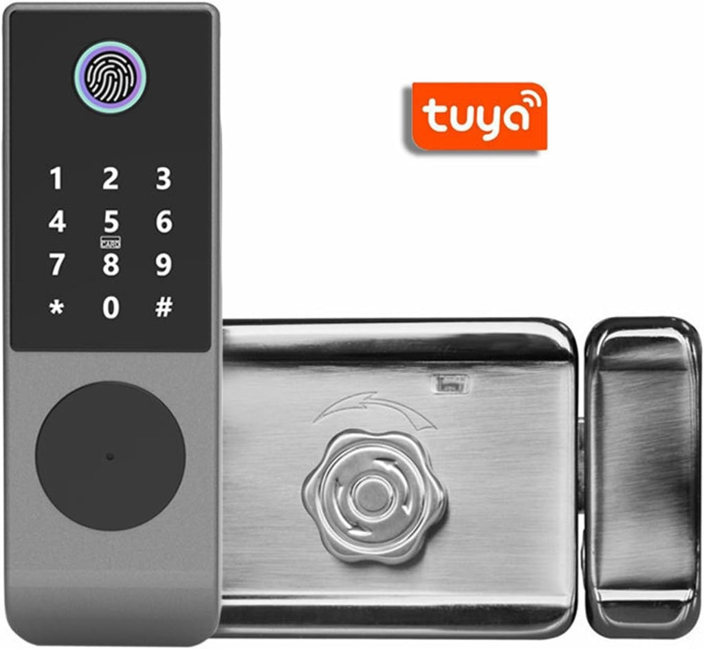 Tuya Wifi Double Side Fingerprint Smart Waterproof Electronic Lock Outdoor Gate Digital Password Remote APP Home Rim Lock Fingerprint /Password /IC Card / APP / Mechanical Key Suitable Door Thickness: