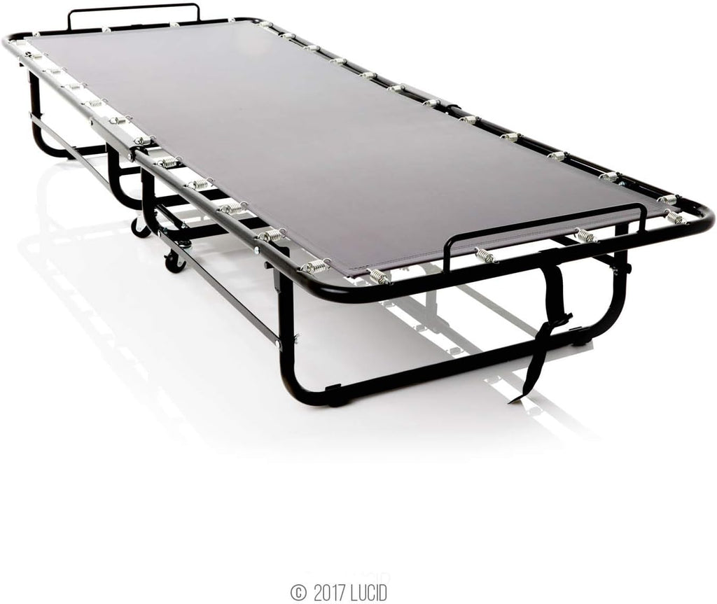 Lucid Rollaway Folding Guest Bed with 4 Inch Memory Foam Mattress- Rolling Cot- Easy Storage-Cot Size Bed