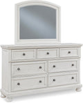 Signature Design by Ashley Robbinsdale Casual Smooth-Gliding 7-Drawer Dresser and Mirror with Safety Stop, Felt-Lined Top Drawers and Pull-Out Tray, White