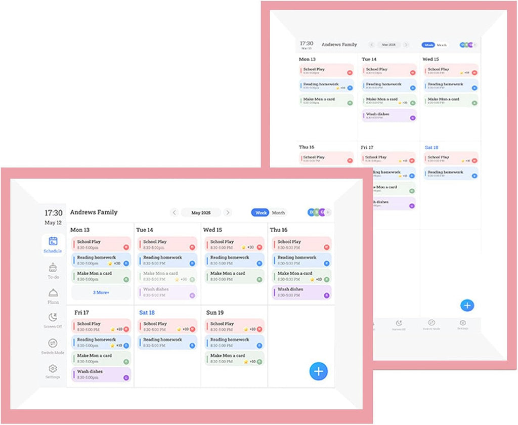 Yunseity 10.1in Smart Digital Calendar Planner & Chore Chart, IPS HD Touch Screen Interactive Display for Family Schedules, Wall & Desk Mountable Family Planner & Photo Frame, Pink