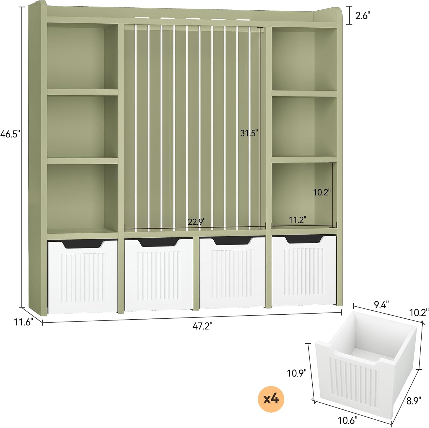 ONBRILL Toy Storage Organizer, Toddler Stuffed Animal Storage, Kids Toy Shelf with 6 Open Cubbies & 4 Movable Toy Chest, Bookshelf for Kids Room Playroom Bedroom Nursery (Green)