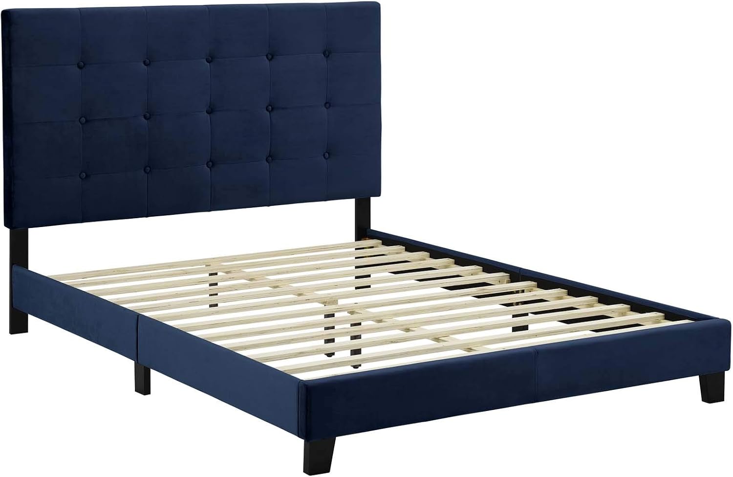 Modway Melanie Performance Velvet Upholstered Tufted King Platform Bed in Midnight Blue