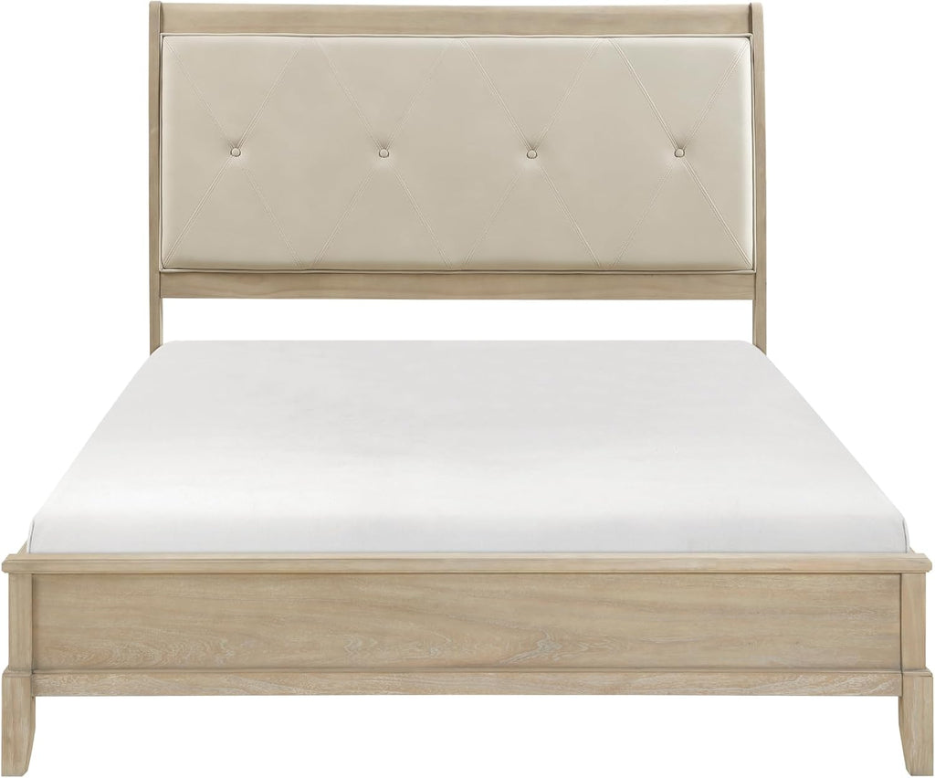 3 Pieces Bedroom Furniture Set Full Size Bed and Nightstands Tufted Headboard Beige Finish Durable