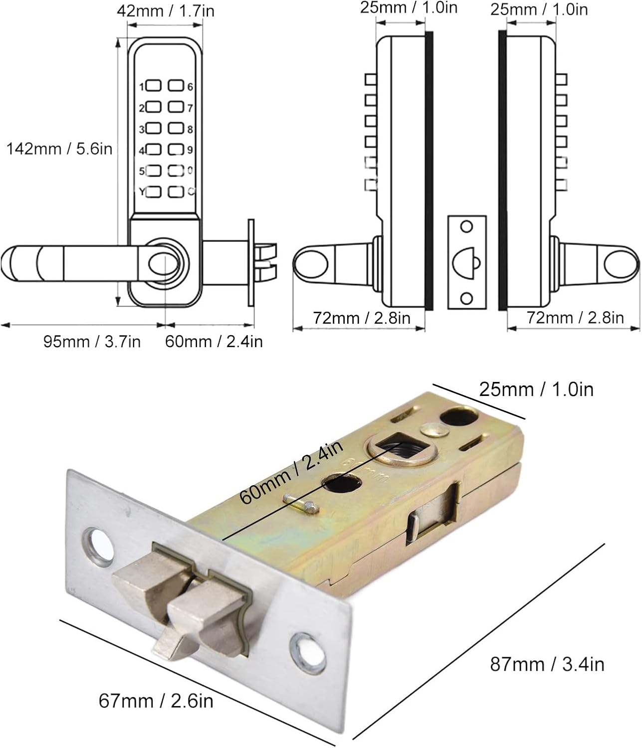 Keyless Entry Door Lock Mechanical Combination Gate Lock Code Lock Keypad Lock Doors Password Security Lock Double Sided Keypads Door Lock with Handle for Outdoor Fences