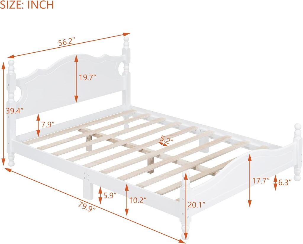 JIVOIT Retro Style Platform Bed with Headboard and Footboard, Full Size Wood Platform Bed Frame with Wooden Slat Support, Solid Wood Foundation, No Box Spring Required (White,4,Full)