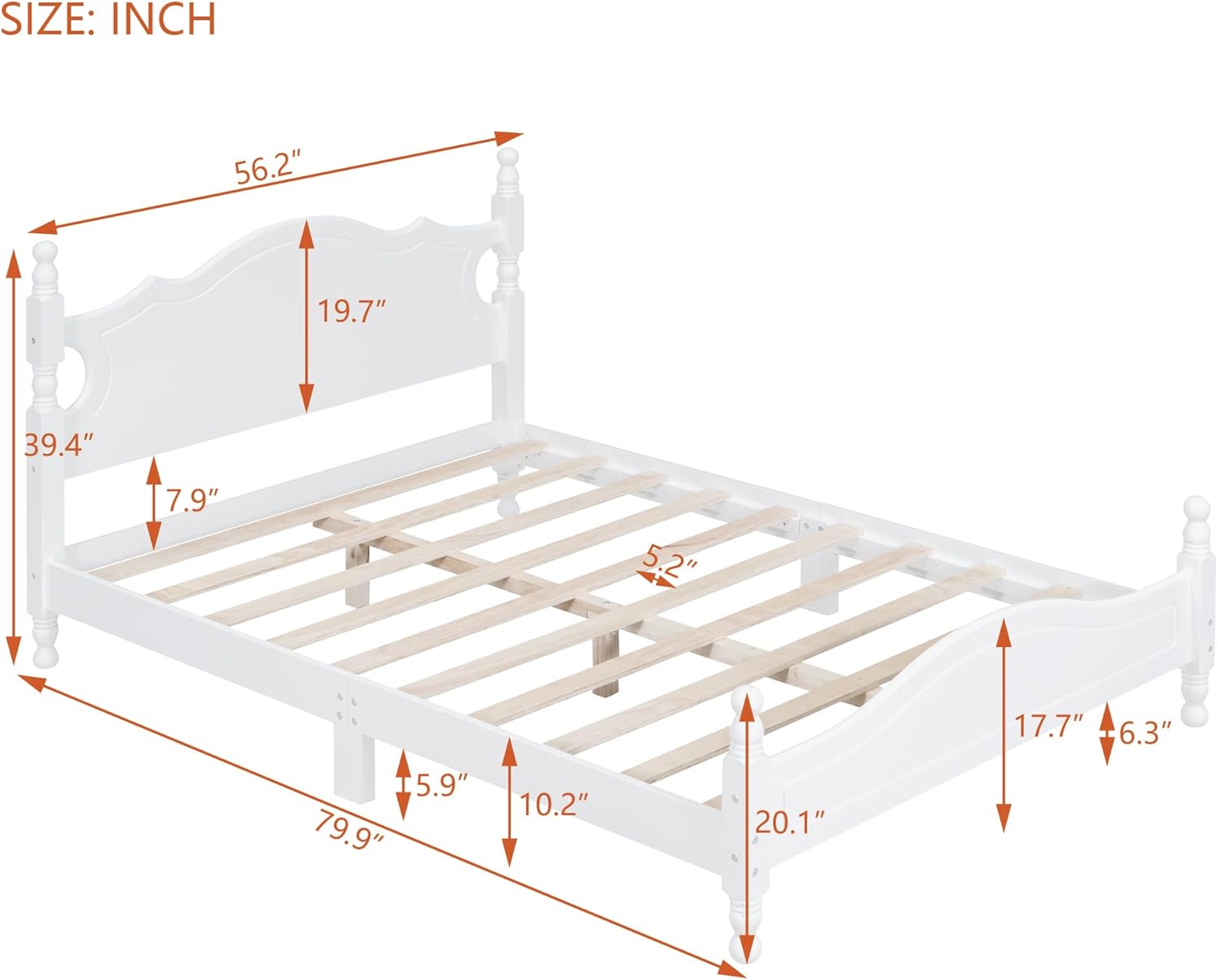 JIVOIT Retro Style Platform Bed with Headboard and Footboard, Full Size Wood Platform Bed Frame with Wooden Slat Support, Solid Wood Foundation, No Box Spring Required (White,4,Full)