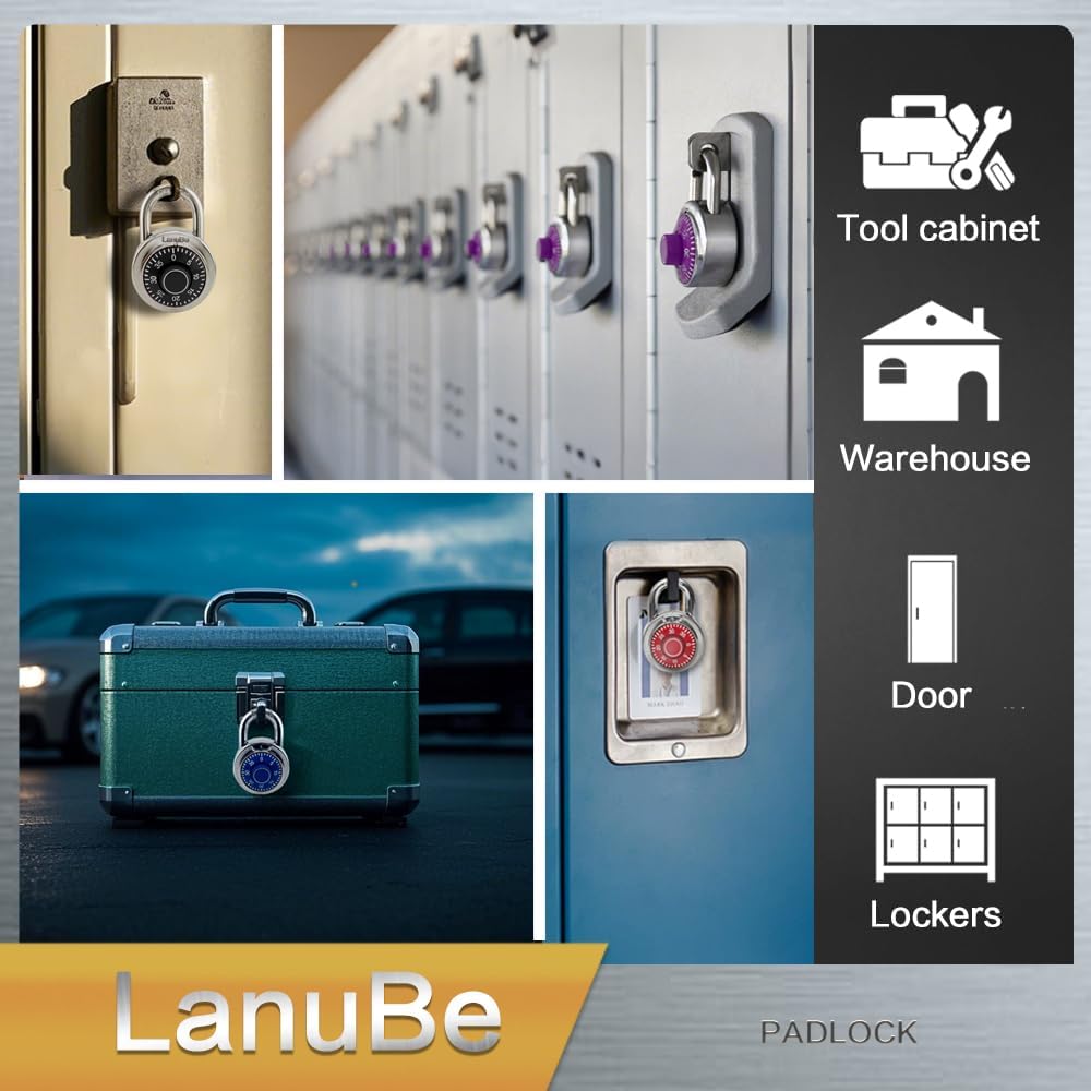 LanuBe Lock Standard Dial Combination Lock, 2 in. Wide, with Different Combinations, Black Turnplate, Pack of 48; Lock for School, Employee, Gym & Sports Locker, Case, Toolbox, Fence and so on