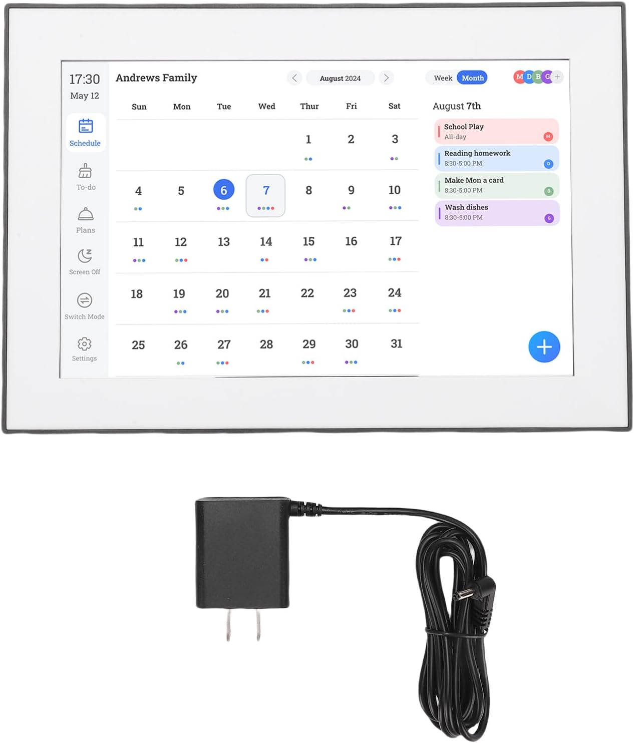 Pissente Smart Digital Calendar, 10.1 Inch Touchscreen Electronic Planner with Auto Sync Chore Chart Meal Planner To Do List for Family Home Office (US Plug)