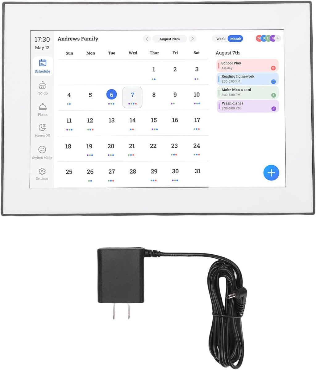 Fockety 10.1 Inch Digital Calendar, Wall and Desk Mountable Meal Planner, Interactive Electronic Calendar with Smart Touchscreen for Family Schedules and Meal Planner (US Plug)