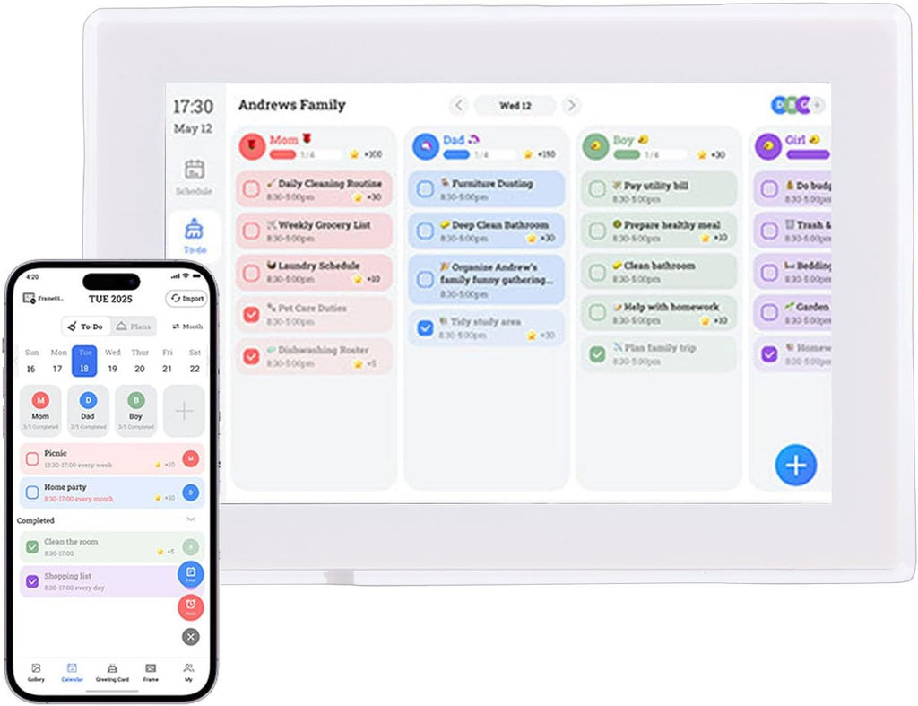 XUMIUZIY Smart Digital Calendar & Chore Chart, 10.1 Inch WiFi Interactive Touchscreen Smart Family Planner, APP Control, Digital Photo Frame Share Moments from Anywhere (White)
