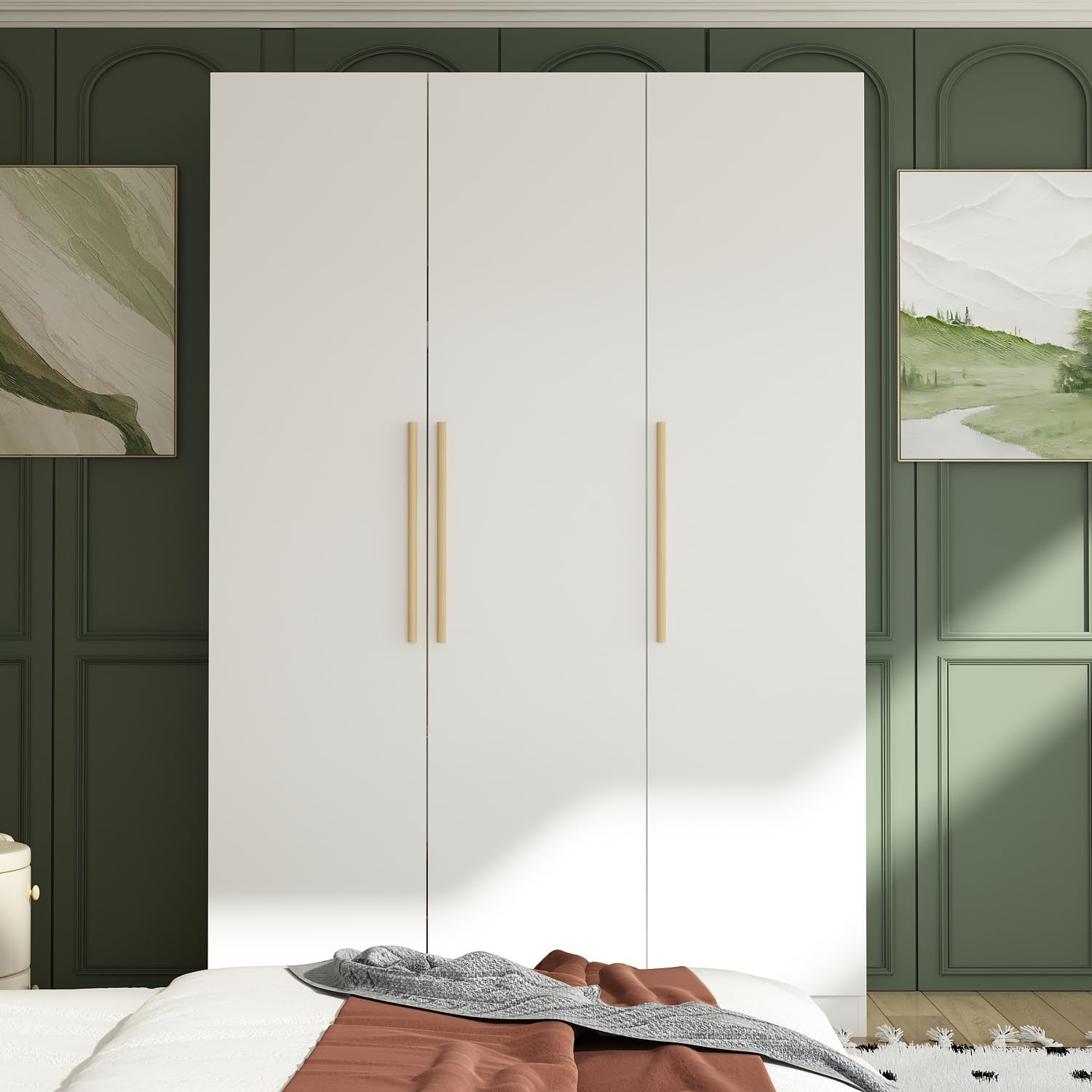 AIEGLE 3 Doors Wardrobe Armoire Closet, Large Freestanding Armoire Wardrobe Cabinet with Shelves & 2 Hanging Rod, Bedroom Wood Clothes Storage Cabinet Organizer, White (47.2' W x 19.7' D x 70' H)