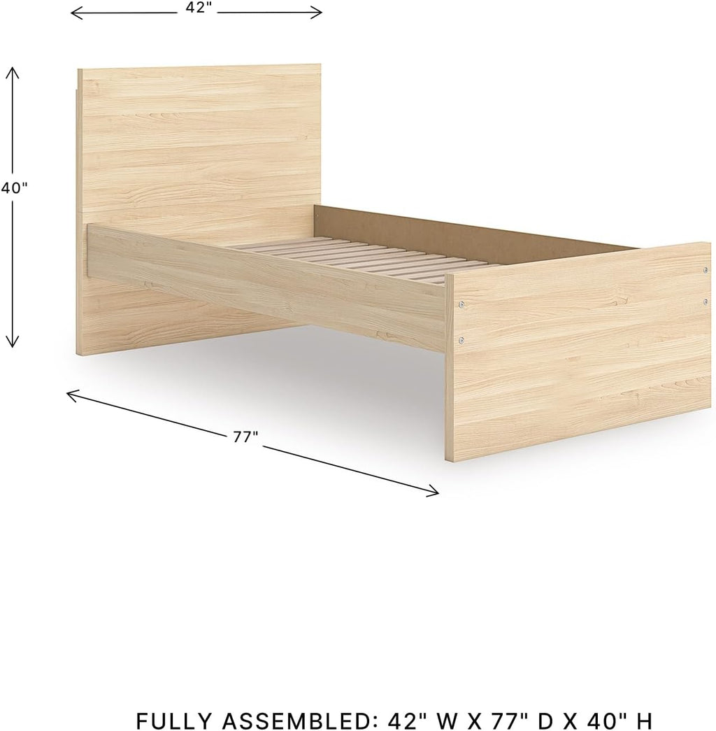 Signature Design by Ashley Onita Minimalist Panel Platform Bed, Foundation or Box Spring Not Needed, Twin, Beige