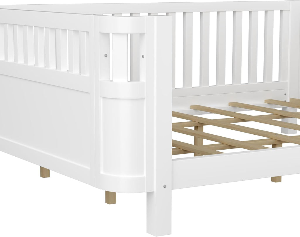 Harper & Bright Designs Queen Size Kids Montessori Bed Frame, Solid Wood Low Profile Bed with Detachable Fence, Rounded Corners & Protective Design, Modern Daybed for Boys, Girls, White