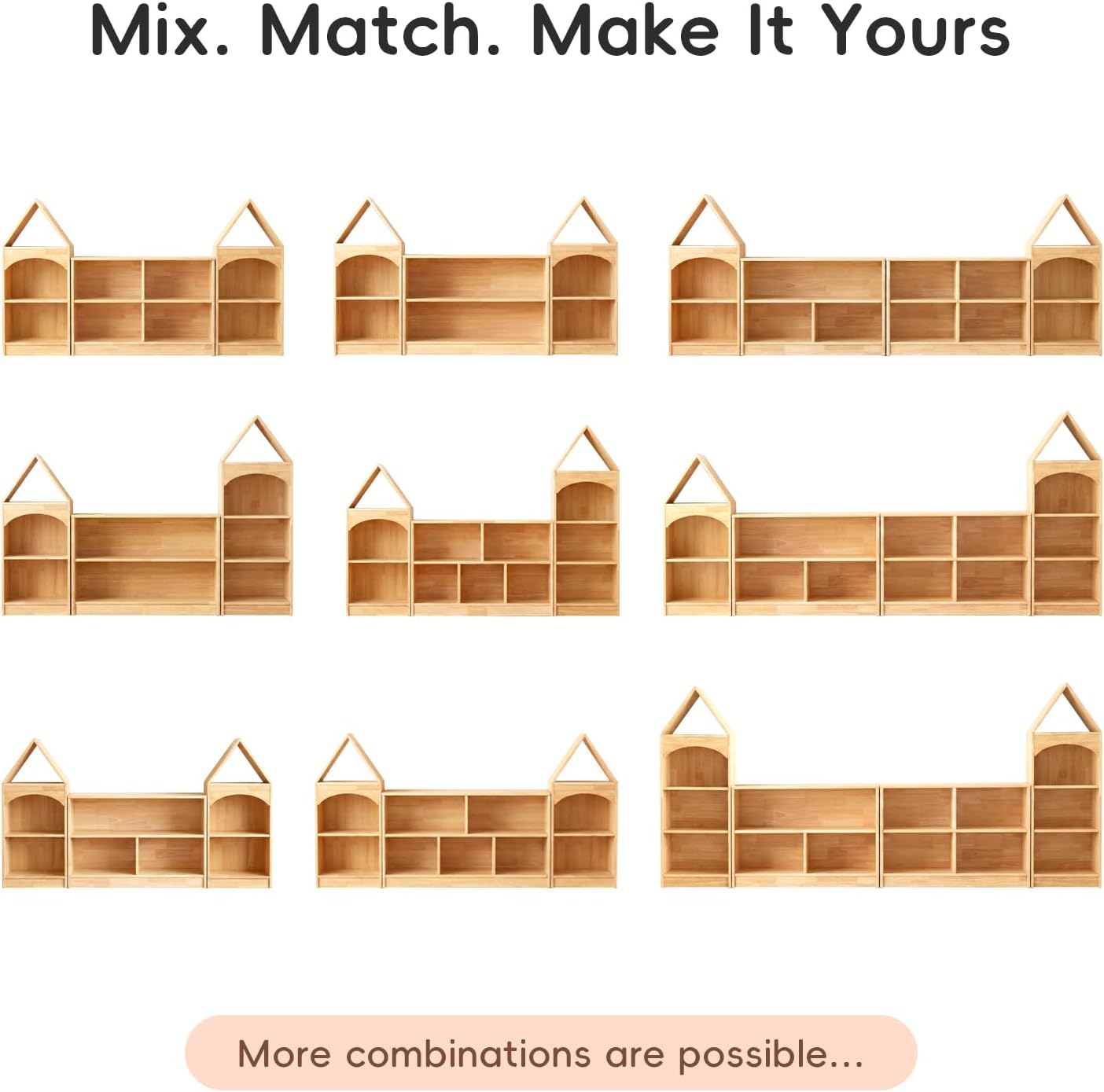 OOOK Rubber Wood Montessori Shelf and Toy Storage, 23.6' L, Compact Toddler Bookshelf for Small Space, Solid Wood Storage Cabinet Shelves for Classroom, Kindergarten, Kids Room, Playroom