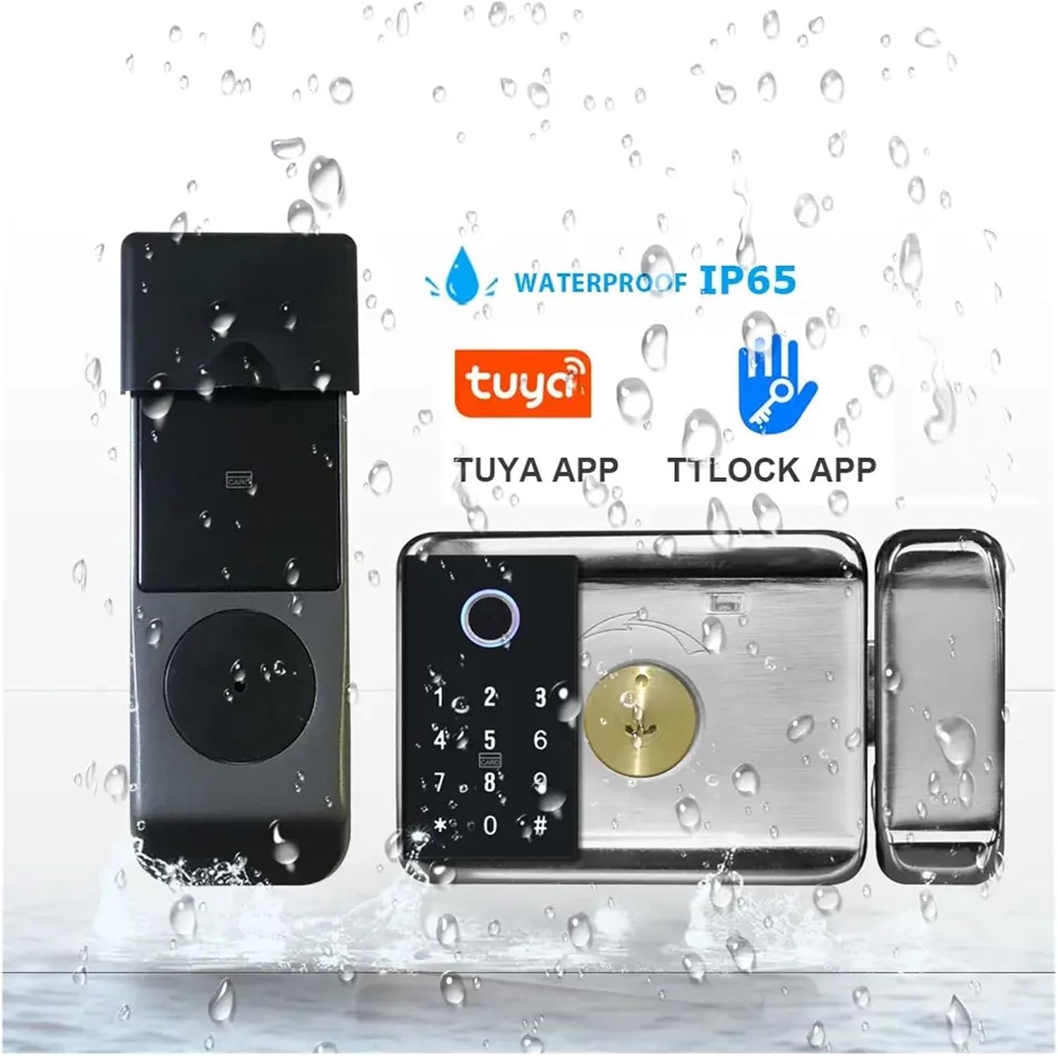 Tuya WiFi Smart Lock，Waterproof IP65 Double Side Fingerprint Code IC Card Electronic Outdoor Gate Lock，8 Languages Speaker(E)