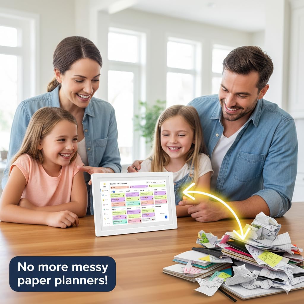 MMQ 10.1 Inch Digital Calendar and Picture Frame 2-in-1, 1080 IPS HD Touch Screen, 32GB, Wall/Desk Mount, WiFi App Sharing, to-Do List, Meal Planner and Photo Frame for Women, Mom, Home, Office