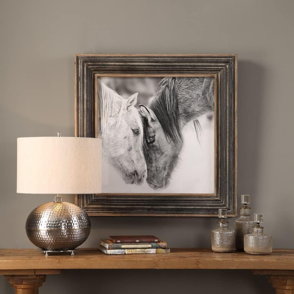 Custom Black and White Horses 31 1/2' Square Framed Wall Art