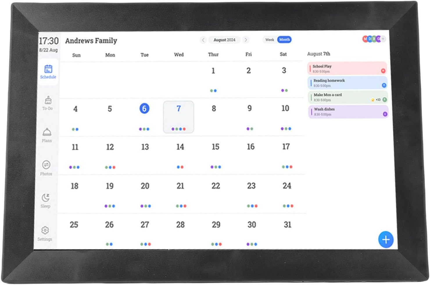 Smart Digital Calendar, 13.3 Inch HD Touchscreen Family Organizer with WiFi Sync Multi User Sharing for Home Office Large Households US Plug