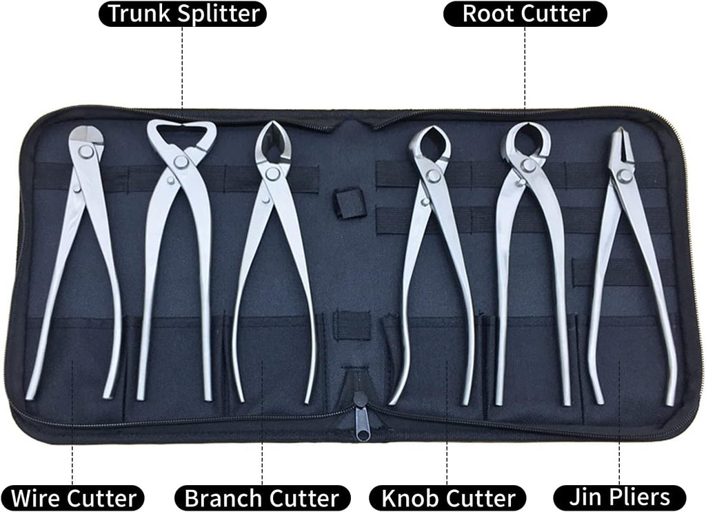 YUEWO Bonsai Tool Kit 6 Pcs 8' Master's Grade for Bonsai Tree with Wire Cutter, Trunk Splitter, Jin Pliers, Knob Cutter Concave, Round Edge Branch Cutter, Jin Pliers Wire Pliers