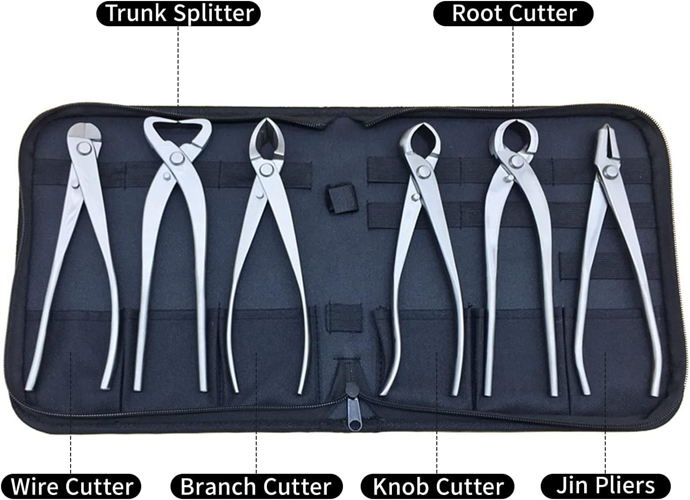 YUEWO Bonsai Tool Kit 6 Pcs 8' Master's Grade for Bonsai Tree with Wire Cutter, Trunk Splitter, Jin Pliers, Knob Cutter Concave, Round Edge Branch Cutter, Jin Pliers Wire Pliers
