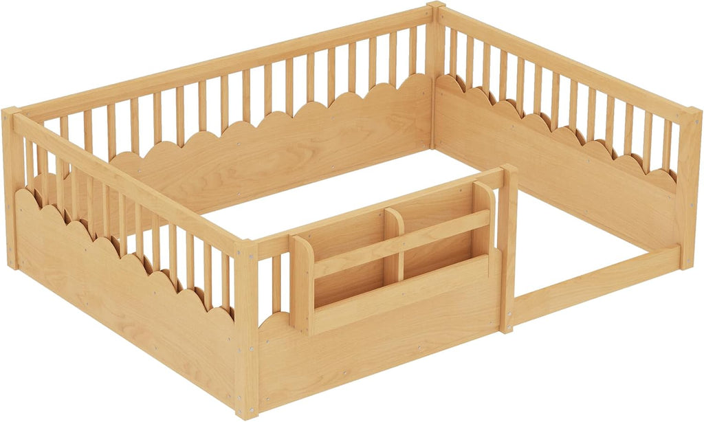 Bellemave Full Floor Bed with Bookshelf and Safety Guardrail