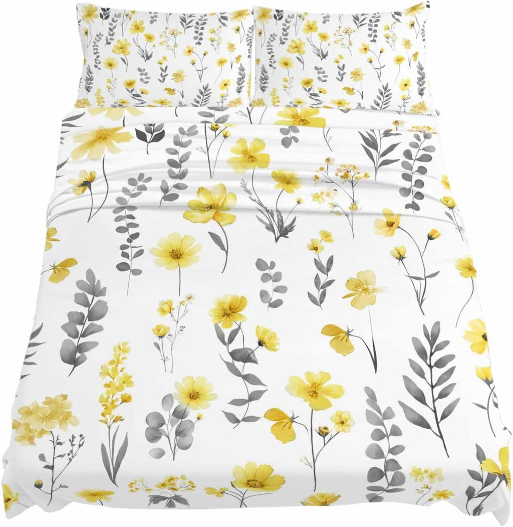 Yellow Spring Floral Cal King Sheet Set 4 Piece Bedding - Flowers Botanical Elegant Pastoral Breathable Comfy Cooling Bed Sheets & Pillowcase Sets, Hotel Luxury Flat Sheets Deep Pockets Fitted Sheet