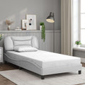 Modern White Faux Leather Bed Frame 41.3 x 81.9 x 29.3 in with Padded Headboard and Under-Bed Storage, Rectangular Platform Bedframe for Bedroom, Easy Assembly