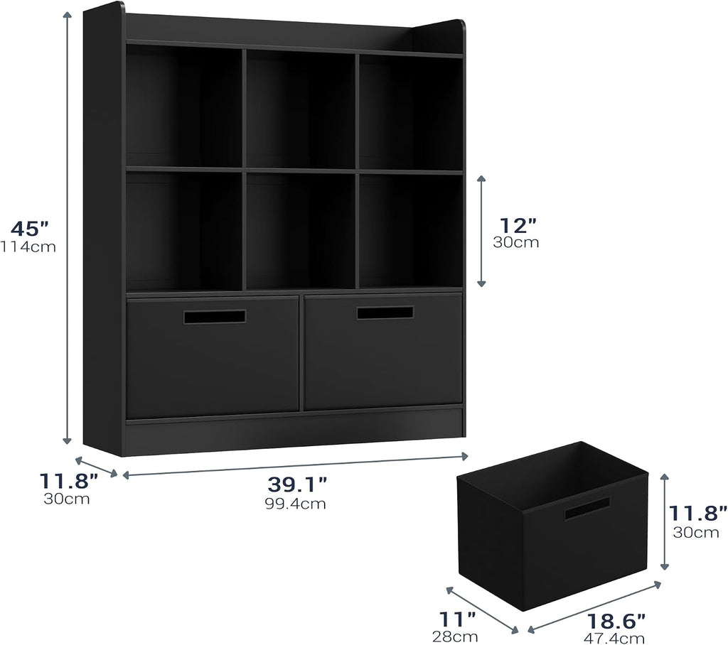 Housoul 8 Cube Kids Bookshelf with Fabric Drawers, 3-Tier Wooden Open Shelf Bookcase, Freestanding Book Shelves, Kids Bookcase Cubby Storage Organizer for Bedroom, Living Room, Office, Black