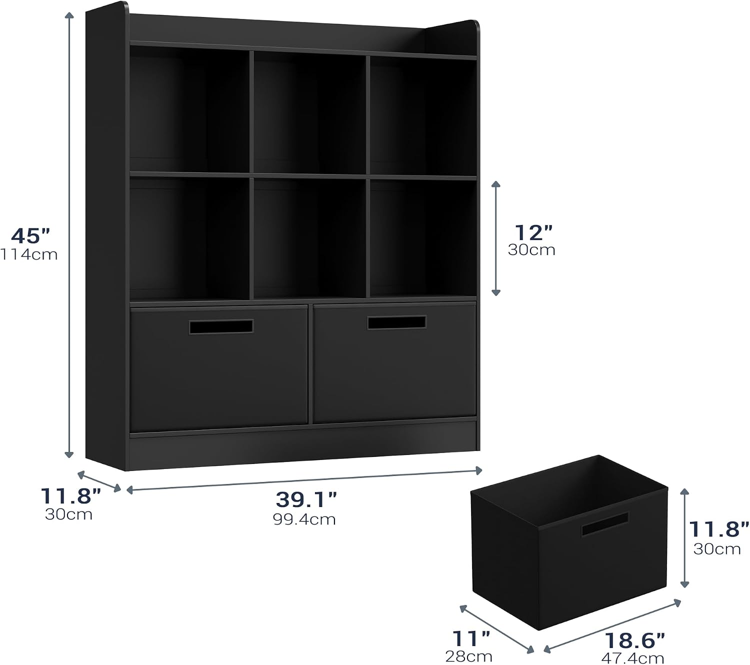 Housoul 8 Cube Kids Bookshelf with Fabric Drawers, 3-Tier Wooden Open Shelf Bookcase, Freestanding Book Shelves, Kids Bookcase Cubby Storage Organizer for Bedroom, Living Room, Office, Black