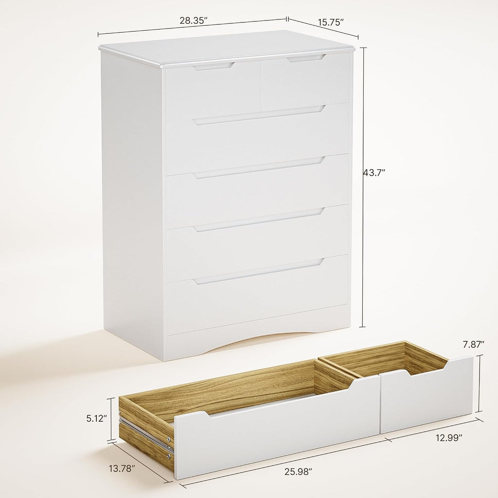 Gizoon 6 Drawer Dresser, Chest of Drawers with Large Storage, White Dressers for Bedroom, Tall Dresser and Organizer with Anti-Tripping, Wooden Cabinet for Office, Living Room, Entryway