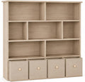 EROMMY 47' H Toy Storage Organizer and Bookcase, Toy Storage with 7 Storage Cubbies & 4 Foldable Drawers, Kids Book Shelf with Anti-tip Design, Modern Kids Furniture for Playroom, Bedroom, Natural