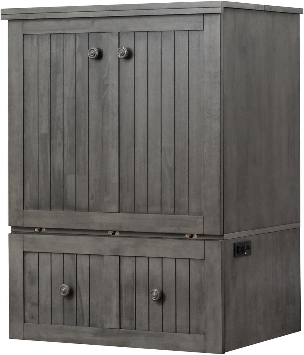 Mega Solutions Murphybedz Tuscany Murphy Cabinet Chest Bed with Charging Station 6 Inch (Galaxy Grey, Single)