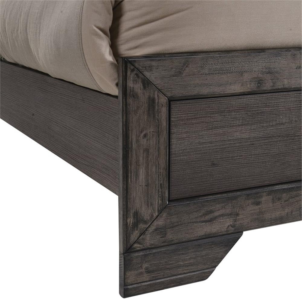 BOWERY HILL Solid Wood 3-Piece Youth Full Panel Bedroom Set, Wire Brush Gray Finish, Includes Bed, Chest, Nightstand, Felt-Lined Drawers, Rustic Design, Spacious Storage, Inset Panels, Ideal for