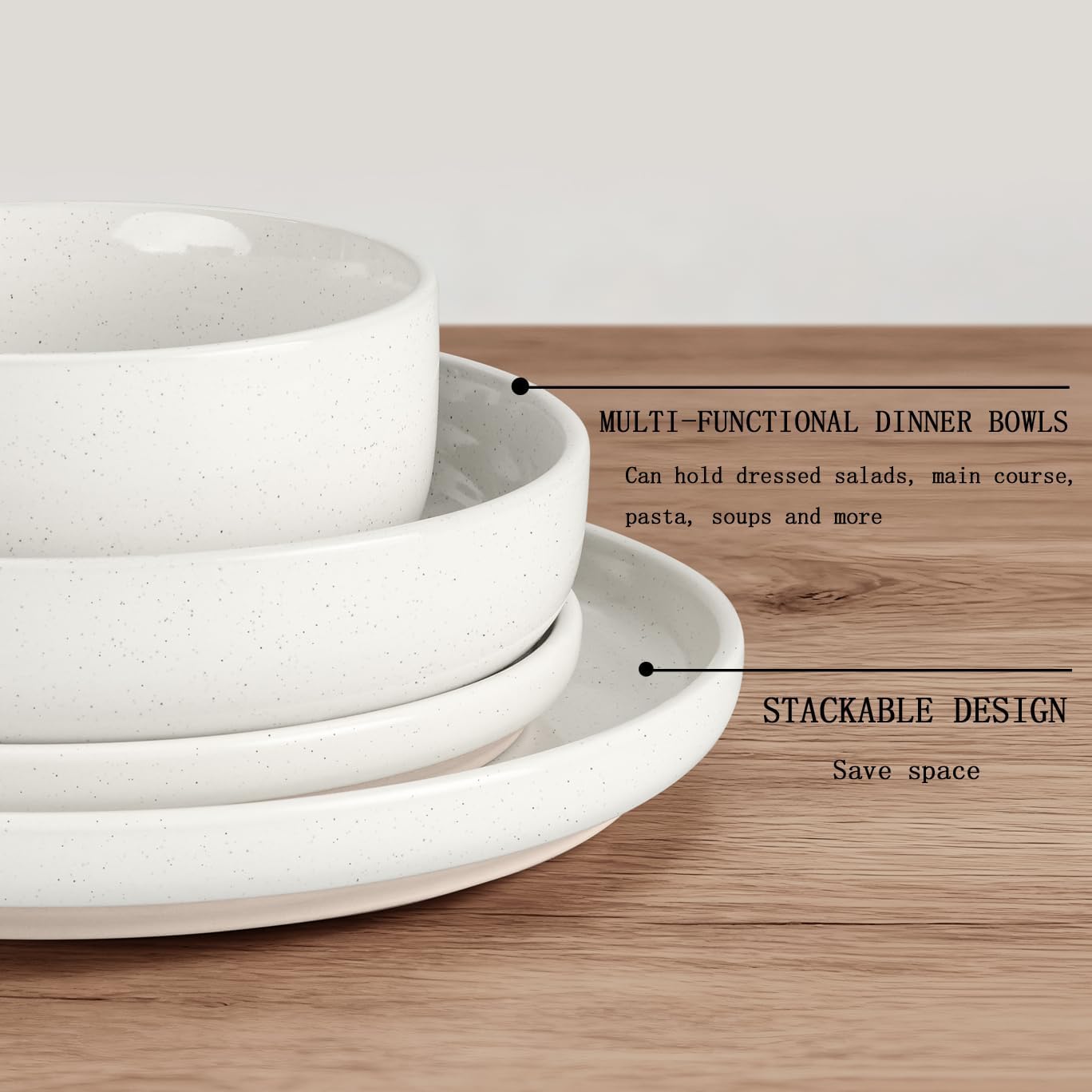 HaWare 24-Piece Plates and Bowls Set for 6, Stoneware Dinnerware Sets with Pasta Bowl, Dishes Set for Home Restaurant, Speckled Milky White
