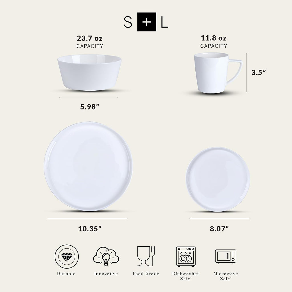 Stone Lain Madeline Formal Bone China Dinnerware Set 32 Piece Service for 8, White