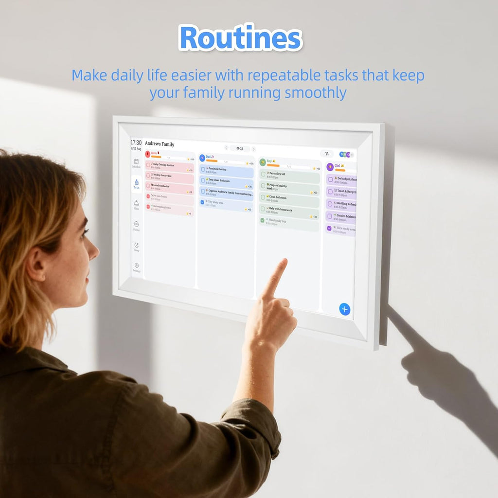 Digital Calendar 15.6' Wall Touch Screen Planner Electronic Calendar & Chore Chart, Smart Calendars Interactive Display for Family Organize Routines Schedules Meal Planner with Digital Picture Frame