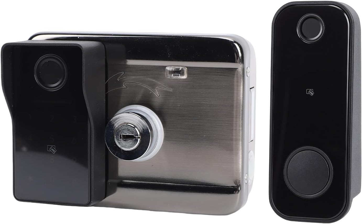 AUNMAS Smart Aluminum Gate Lock, Dual Access Electronic Fence Lock with Five Unlock Methods Including Fingerprint Card Key for Outdoor Garden Fence Gates